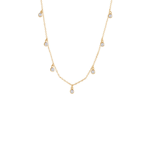 Gold Cz Bezel Scattered Drop Necklace
