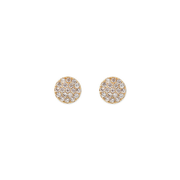 Gold Pave Disc Stud Earrings